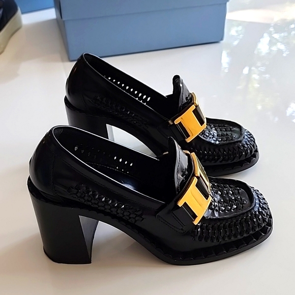 Prada Woven Leather Stacked Heel Loafer - Picture 3 of 7